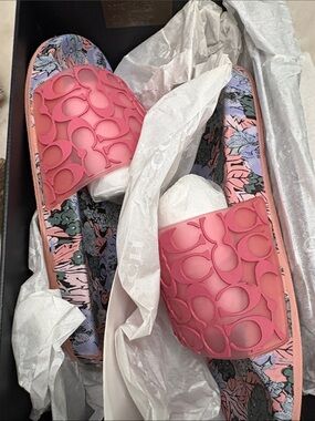 Coach Pink Floral Slide Sandals